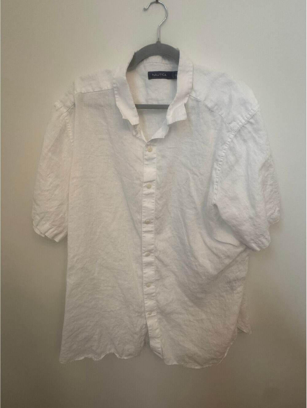 Nautica white linen short sleeve button-up shirt